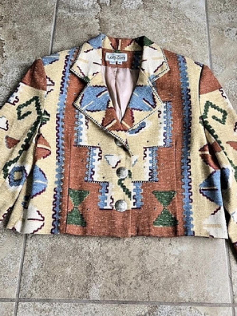 Vintage Lori Zoni Southwestern Pattern Cropped Blazer Size Medium